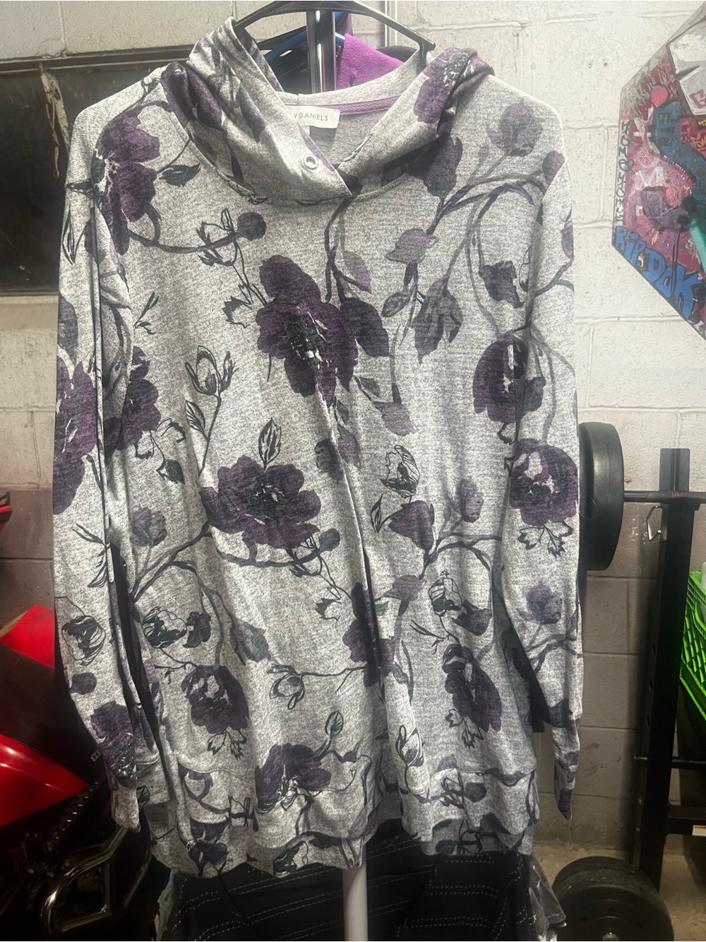 Women's Gray Floral Scoop-Neck Sweater Hoodie - V Danes